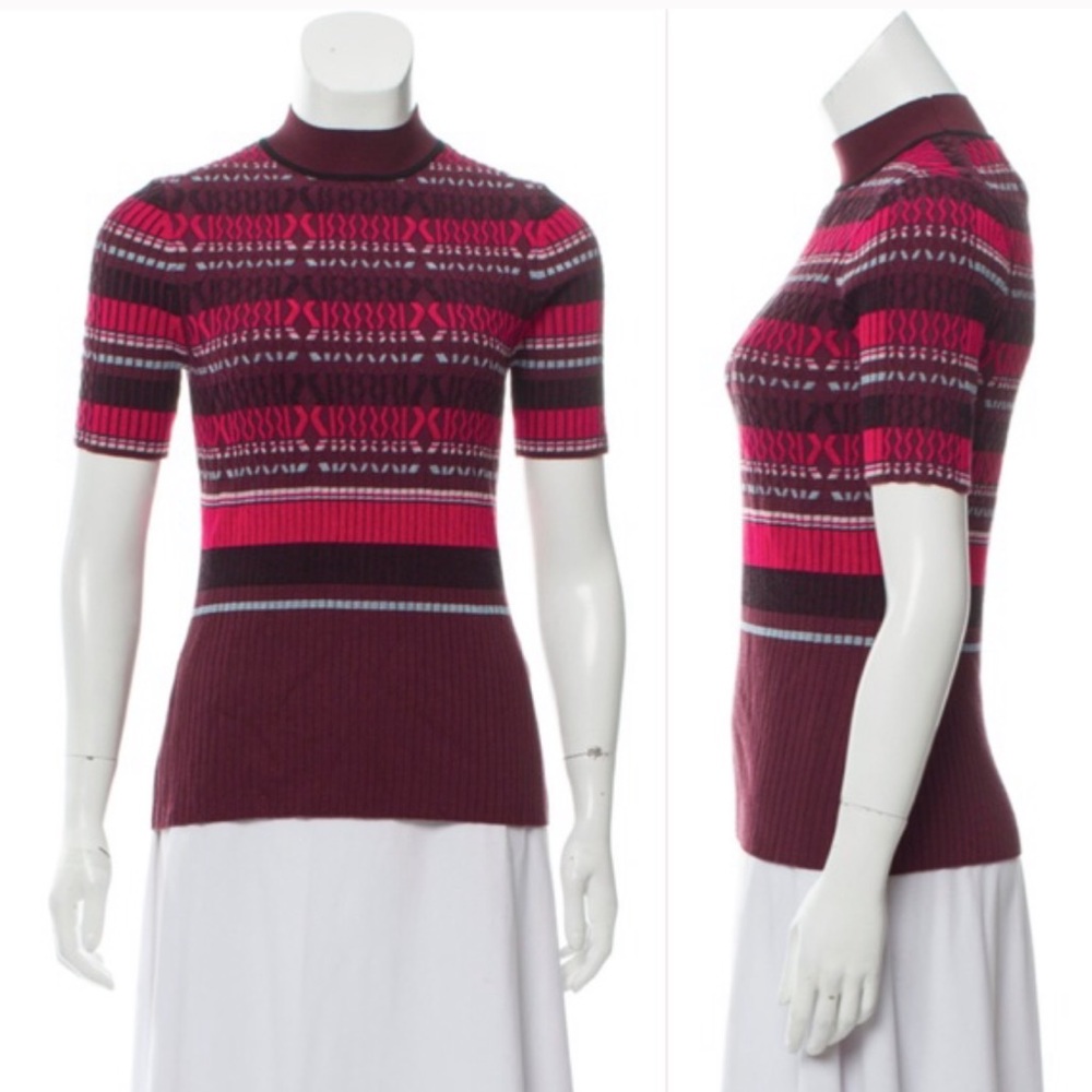 OPENING CEREMONY Short Sleeve Cable Sweater Maroon